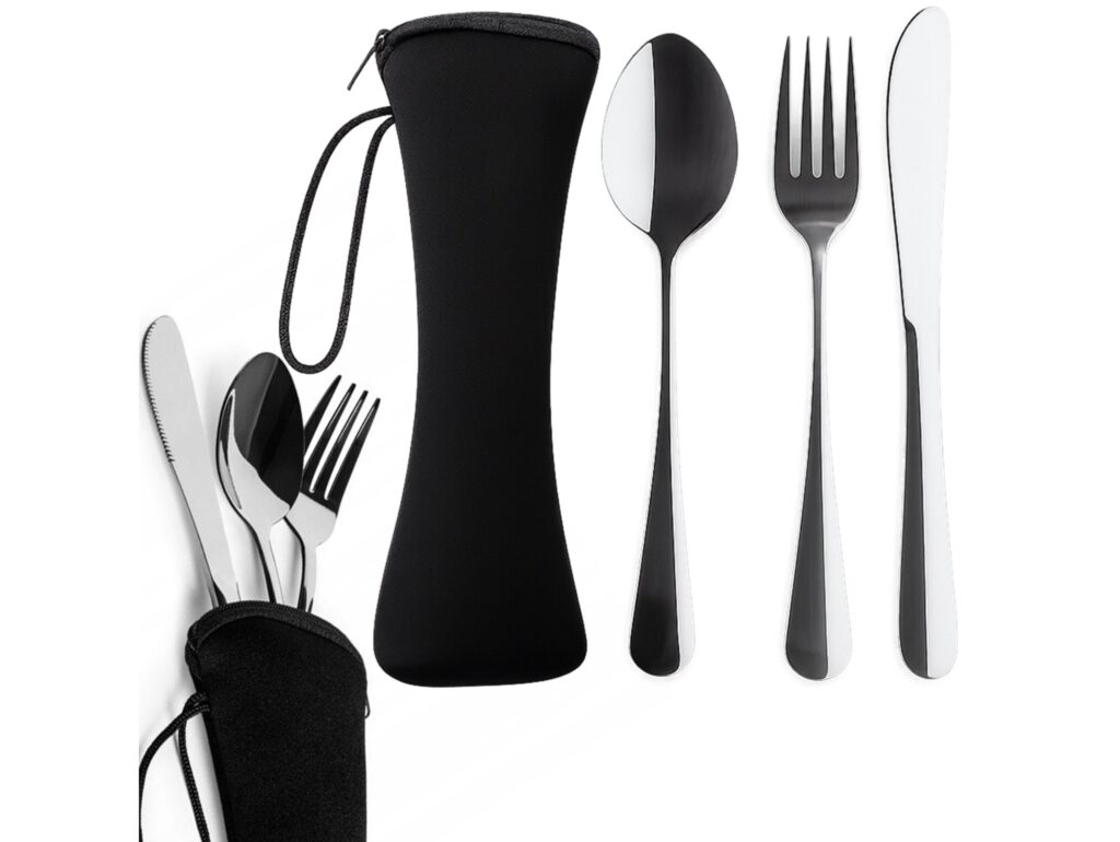 SZTUĆCE PODRÓŻNE 4w1 ETUI - czarny