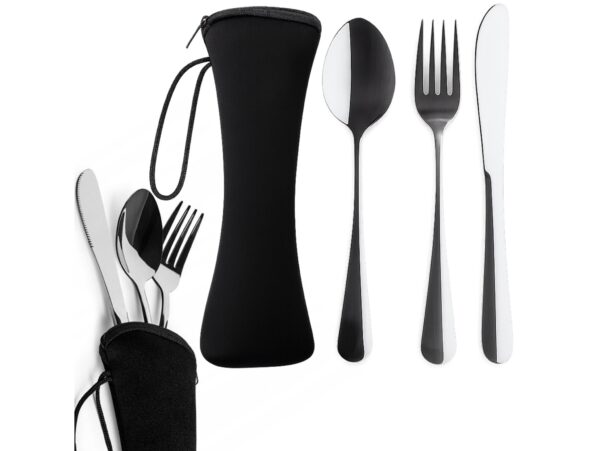 SZTUĆCE PODRÓŻNE 4w1 ETUI - czarny