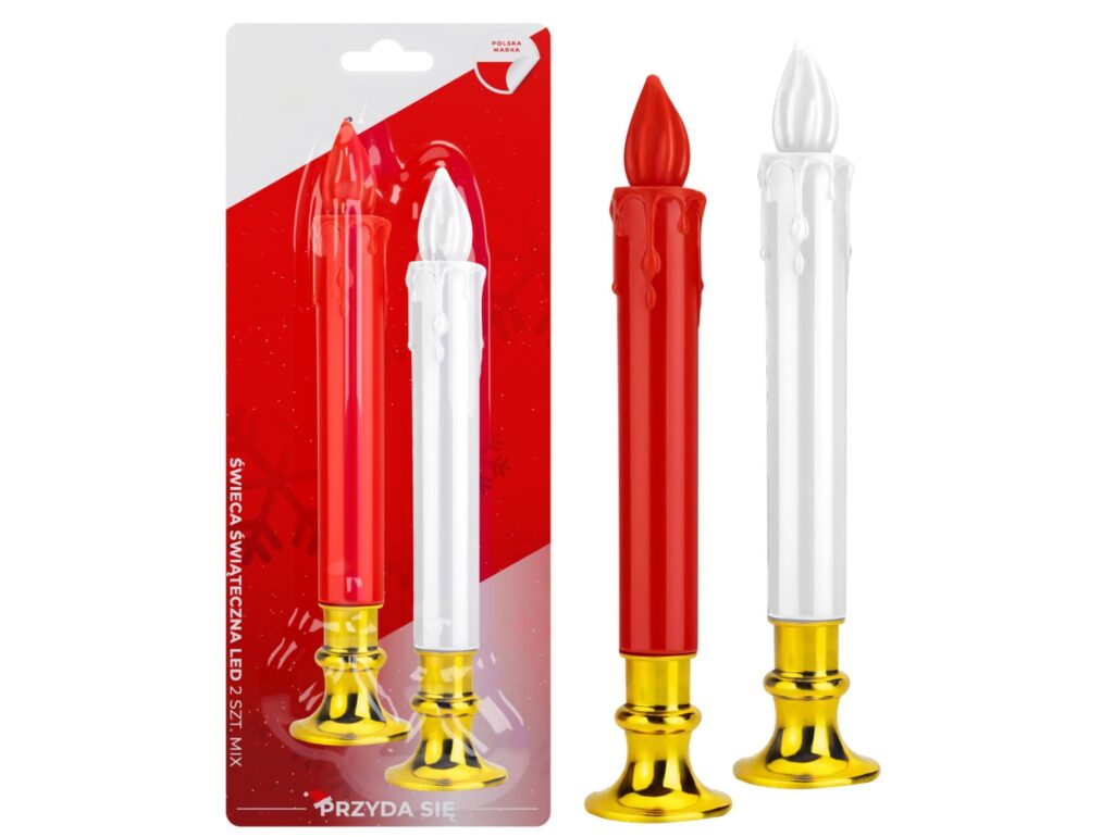 ŚWIECA ŚWIĄTECZNA ŚWIECZKA LED 2SZT - biały i czerwony