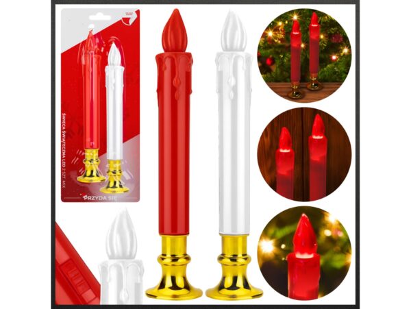 ŚWIECA ŚWIĄTECZNA ŚWIECZKA LED 2SZT - biały i czerwony