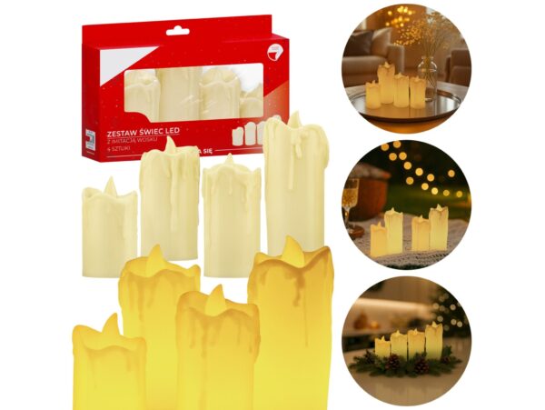ŚWIECZKA NA BATERIE LED LAMPKA ZESTAW 4SZT