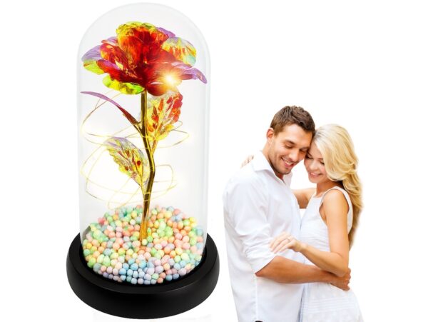 WIECZNA RÓŻA W SZKLE LED ŚWIECĄCA 21CM - wzór 4