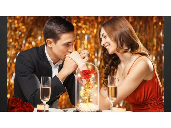 WIECZNA RÓŻA W SZKLE LED ŚWIECĄCA 21CM - wzór 4