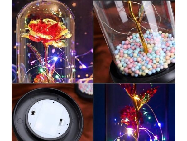 WIECZNA RÓŻA W SZKLE LED ŚWIECĄCA 21CM - wzór 4