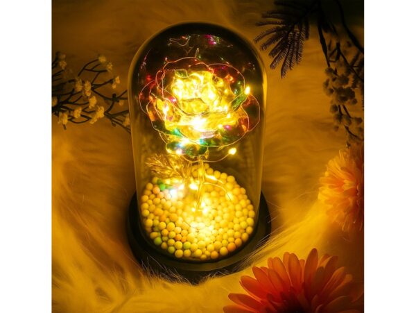 WIECZNA RÓŻA W SZKLE LED ŚWIECĄCA 21CM - wzór 4