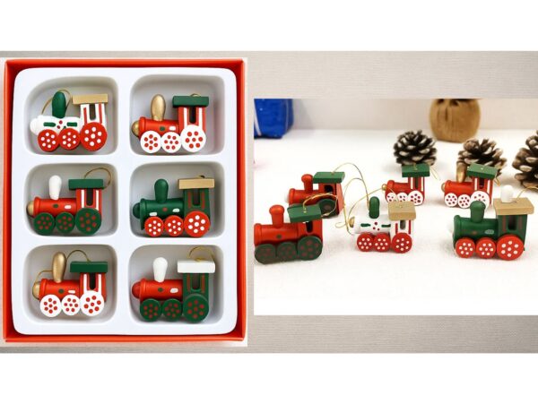 ZAWIESZKI ŚWIĄTECZNE POCIĄG DREWNIANY 6SZT