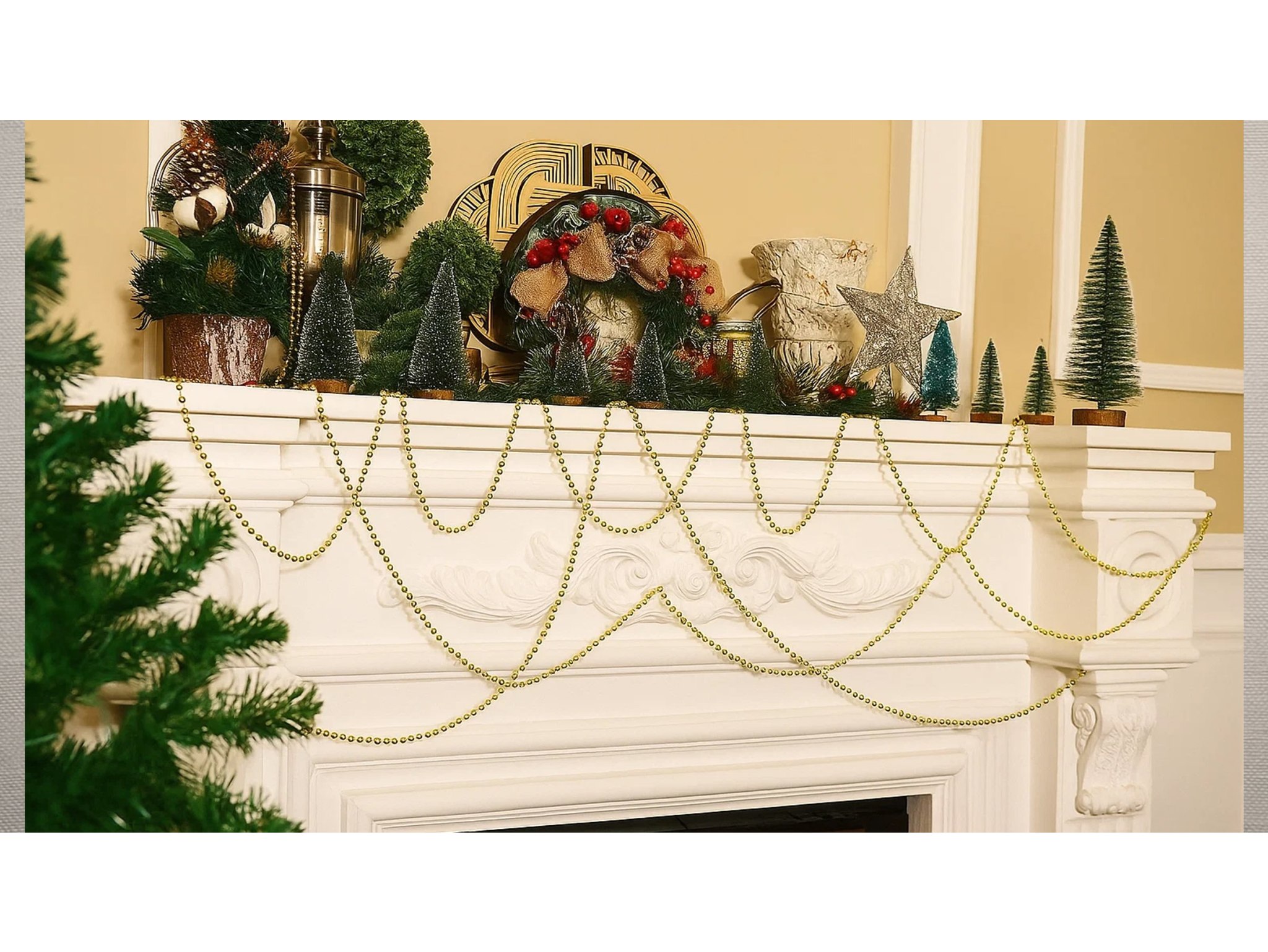 ŁAŃCUCH CHOINKOWY KORALE KORALIKI 5mm 6m - złoty