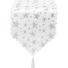 BIEŻNIK SZARFA ŚWIĄTECZNA Z FRĘDZLAMI 180x36cm - gwiazdki srebrny