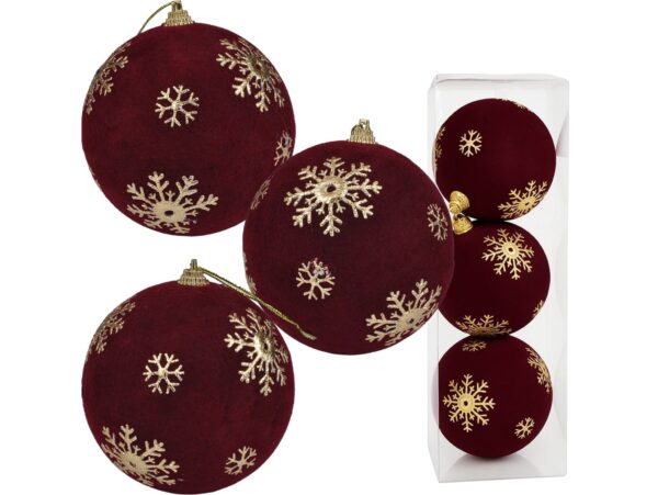 BOMBKI CHOINKOWE STYROPIANOWE FLOKOWANE 10CM 3SZT - bordowy