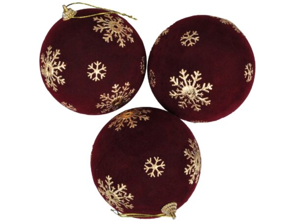 BOMBKI CHOINKOWE STYROPIANOWE FLOKOWANE 10CM 3SZT - bordowy