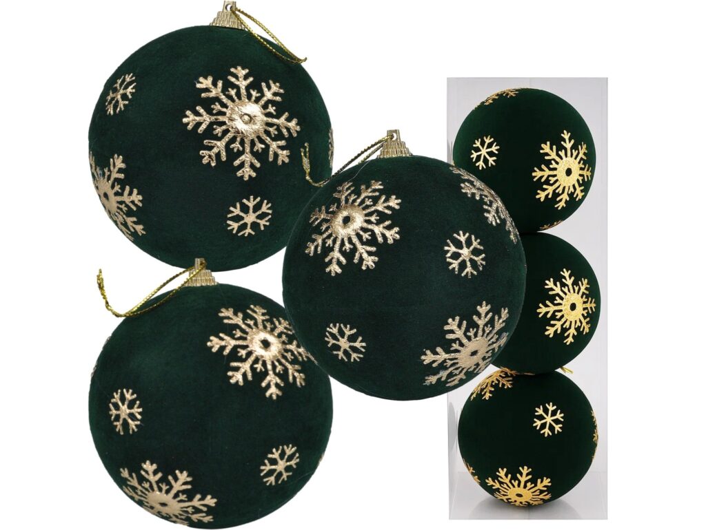 BOMBKI CHOINKOWE STYROPIANOWE FLOKOWANE 10CM 3SZT - zielony