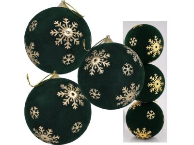 BOMBKI CHOINKOWE STYROPIANOWE FLOKOWANE 10CM 3SZT - zielony