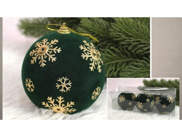 BOMBKI CHOINKOWE STYROPIANOWE FLOKOWANE 10CM 3SZT - zielony