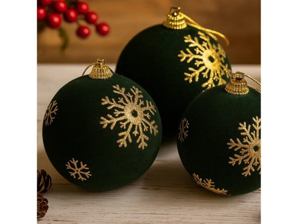 BOMBKI CHOINKOWE STYROPIANOWE FLOKOWANE 10CM 3SZT - zielony