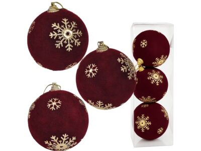 BOMBKI CHOINKOWE STYROPIANOWE FLOKOWANE 8CM 3SZT - bordowy