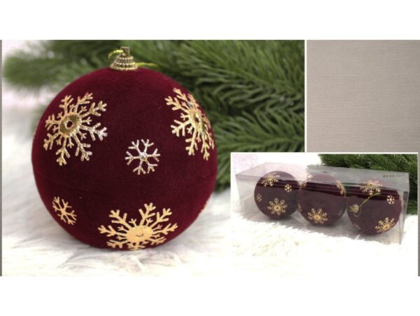 BOMBKI CHOINKOWE STYROPIANOWE FLOKOWANE 8CM 3SZT - bordowy