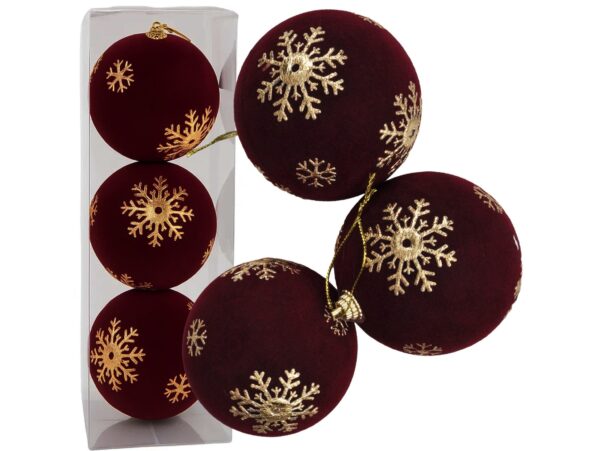 BOMBKI CHOINKOWE STYROPIANOWE FLOKOWANE 8CM 3SZT - bordowy