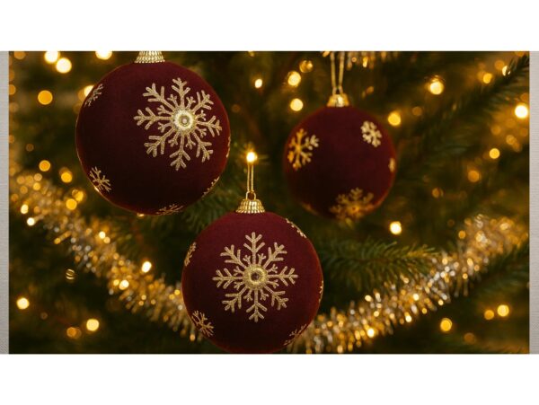 BOMBKI CHOINKOWE STYROPIANOWE FLOKOWANE 8CM 3SZT - bordowy