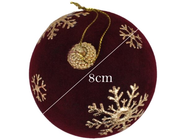 BOMBKI CHOINKOWE STYROPIANOWE FLOKOWANE 8CM 3SZT - bordowy