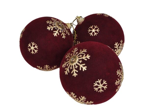 BOMBKI CHOINKOWE STYROPIANOWE FLOKOWANE 8CM 3SZT - bordowy