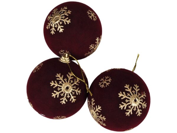 BOMBKI CHOINKOWE STYROPIANOWE FLOKOWANE 8CM 3SZT - bordowy