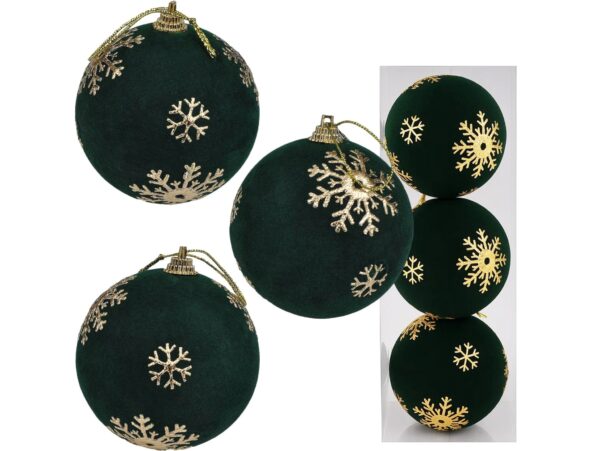 BOMBKI CHOINKOWE STYROPIANOWE FLOKOWANE 8CM 3SZT - zielony