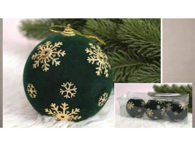 BOMBKI CHOINKOWE STYROPIANOWE FLOKOWANE 8CM 3SZT - zielony