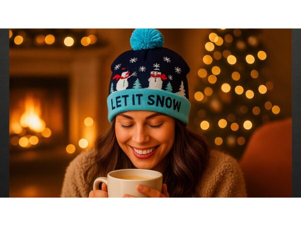 CZAPKA LED ŚWIĄTECZNA - wzór 3 bałwany