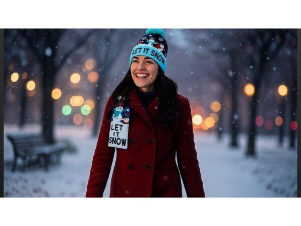 CZAPKA LED ŚWIĄTECZNA - wzór 3 bałwany