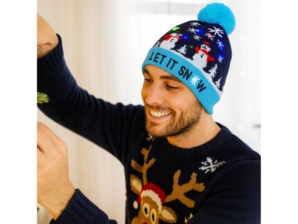 CZAPKA LED ŚWIĄTECZNA - wzór 3 bałwany