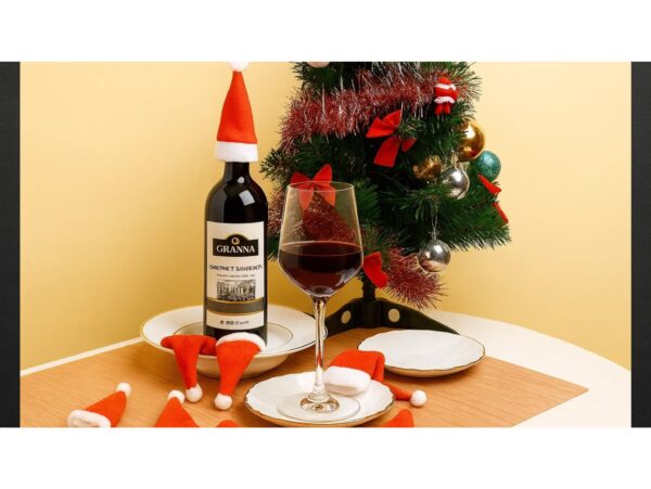 CZAPKA MIKOŁAJA NA BUTELKĘ SZTUĆCE 10SZT OZDOBY