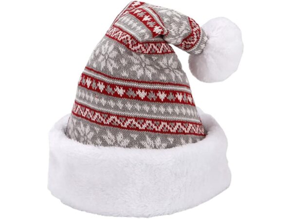 CZAPKA ŚWIĘTEGO MIKOŁAJA ŚNIEŻYNKA 38x28cm - czerwono-siwo-biała