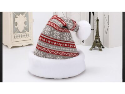 CZAPKA ŚWIĘTEGO MIKOŁAJA ŚNIEŻYNKA 38x28cm - czerwono-siwo-biała