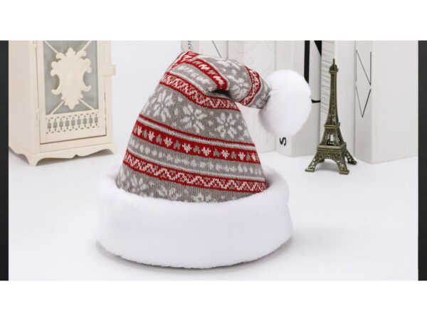 CZAPKA ŚWIĘTEGO MIKOŁAJA ŚNIEŻYNKA 38x28cm - czerwono-siwo-biała