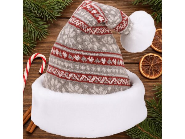 CZAPKA ŚWIĘTEGO MIKOŁAJA ŚNIEŻYNKA 38x28cm - czerwono-siwo-biała