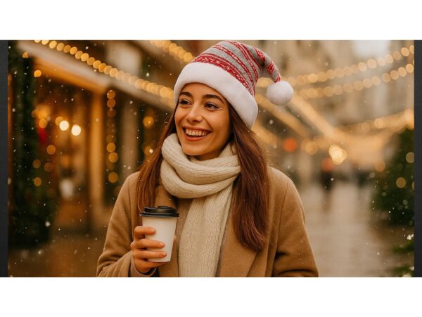 CZAPKA ŚWIĘTEGO MIKOŁAJA ŚNIEŻYNKA 38x28cm - czerwono-siwo-biała