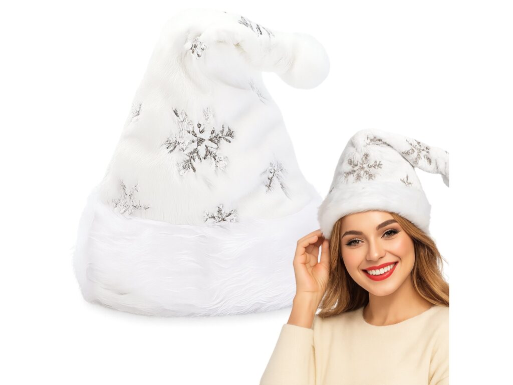 CZAPKA ŚWIĘTEGO MIKOŁAJA ŚNIEŻYNKA 40x28cm - srebrny