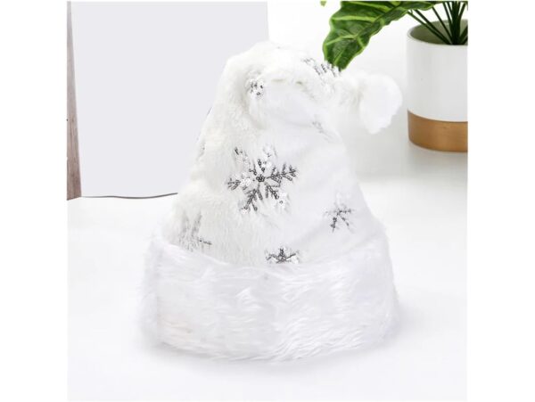 CZAPKA ŚWIĘTEGO MIKOŁAJA ŚNIEŻYNKA 40x28cm - srebrny