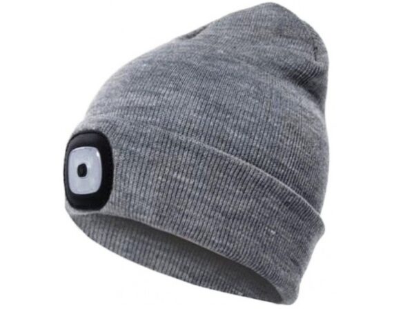 CZAPKA ZIMOWA Z LAMPKĄ LED - szary