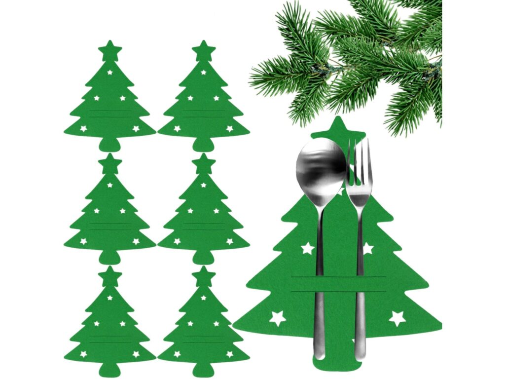 ETUI NA SZTUĆCE FILC ŚWIĘTA CHOINKA 6SZT - zielony