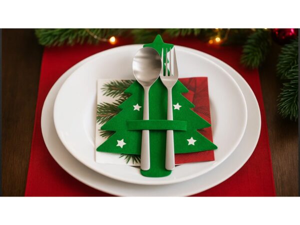 ETUI NA SZTUĆCE FILC ŚWIĘTA CHOINKA 6SZT - zielony