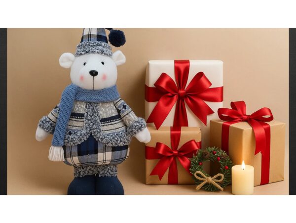 FIGURKA MASKOTKA ŚWIĄTECZNA MIŚ -stojący 48x22x12cm