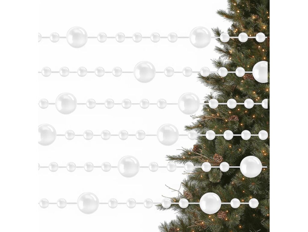 GIRLANDA CHOINKOWA PERŁY 5M - kremowy