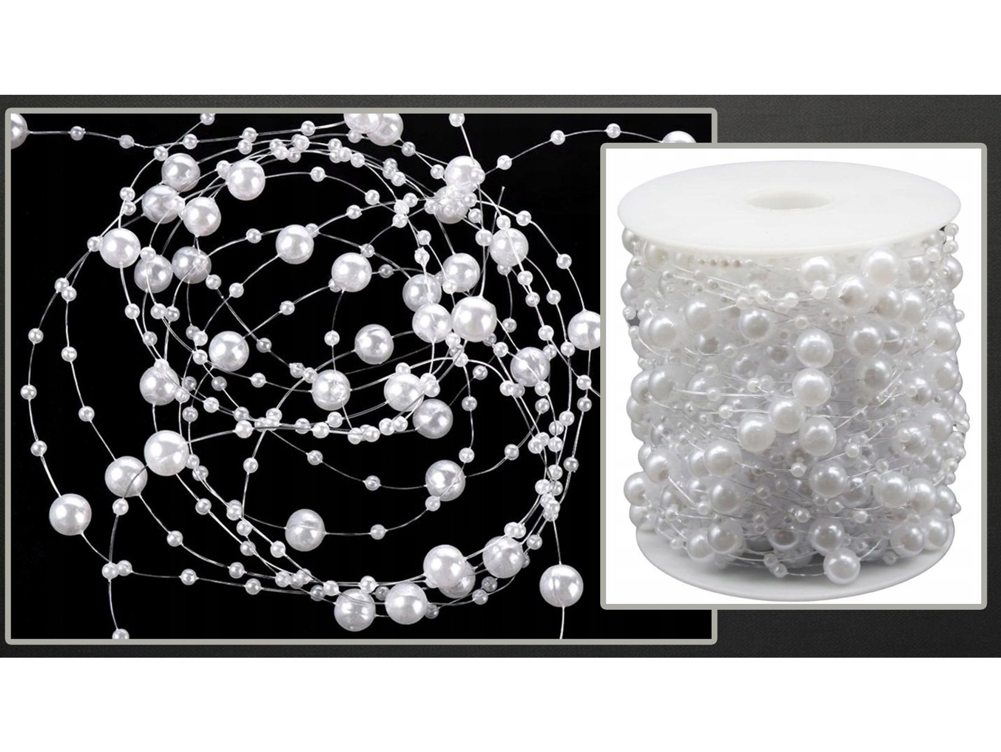 GIRLANDA CHOINKOWA PERŁY 5M - kremowy