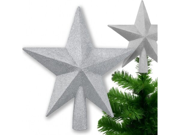 GWIAZDA NA CZUBEK CHOINKI 15CM - srebrny