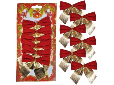 KOKARDKI ŚWIĄTECZNE ZAMSZOWE 6szt 7cm - czerwono-złoty