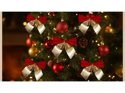 KOKARDKI ŚWIĄTECZNE ZAMSZOWE 6szt 7cm - czerwono-złoty