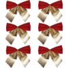 KOKARDKI ŚWIĄTECZNE ZAMSZOWE 6szt 7cm - czerwono-złoty