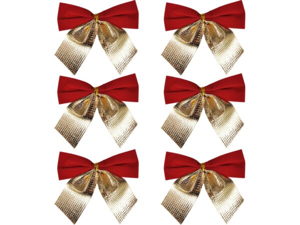 KOKARDKI ŚWIĄTECZNE ZAMSZOWE 6szt 7cm - czerwono-złoty