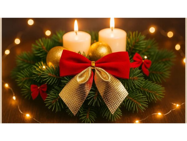 KOKARDKI ŚWIĄTECZNE ZAMSZOWE 6szt 7cm - czerwono-złoty